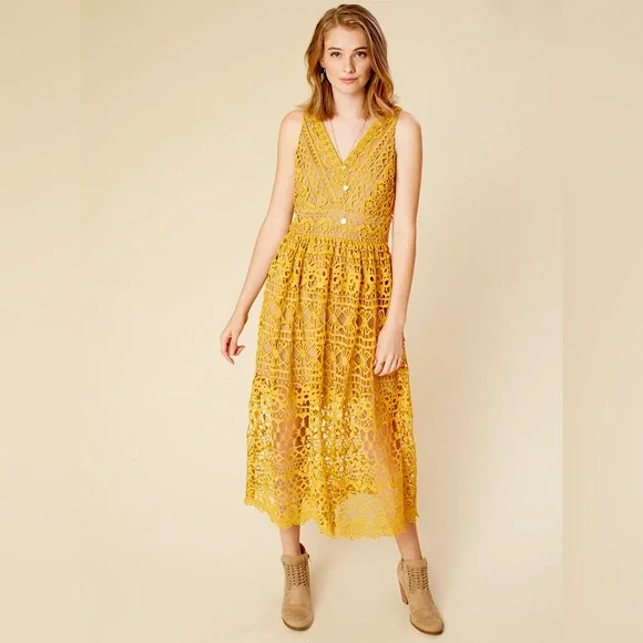 Altar'd State | Dresses | Altard State Womens Medium Yellow Camarilla Crochet  Midi Dress | Poshmark
